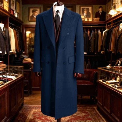 Abrigo largo de lana de cachemir para hombre abrigo de doble botonadura invierno ropa exterior de negocios Foto 1 de 4