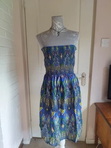Summer Hippie Boho Strapless Stretchy Colourful Midi Dress - Picture 1 of 3