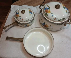 Vintage ASTA Emaillegeschirr Kochgeschirr Deckel 5tlg Set Floral Old Amsterdam Topf Pfanne Dutch - Bild 1 von 10