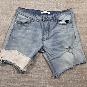 KDNK Shorts Herren 34 blau Denim distressed roher Saum Grunge Streetwear Y2K - Bild 1 von 13