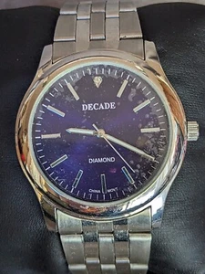 Decade Diamond Men's 45mm Silver Tone Quartz Watch 8" Adjustable Clasp Band - Picture 1 of 9