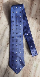 Turnbull & Asser Silk Tie 3.75" x 58" Blue Navy White Handmade in England - Picture 1 of 15