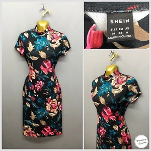 SHEIN Negro Floral Falso Cuello Vaina Mouble Vestido de Fiesta Mediano EUR 38 Elástico - Imagen 1 de 11