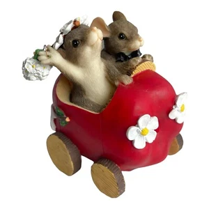 Charming Tails Fitz & Floyd Get Away Car Just Married Mouse Bride Groom Wedding - Picture 1 of 11