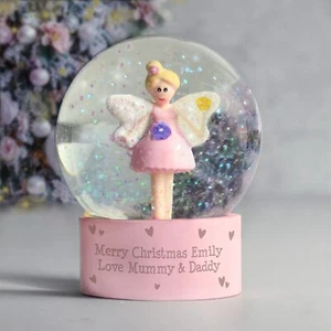 Mappamondo Neve Personalizzato Fata Glitter Rosa Regalo Natale Compleanno Bambine - Foto 1 di 5
