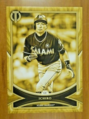 Póster homenaje artístico Ichiro Miami Marlins 2018 Topps Gold 1/1 súper raro 11x14 Foto 1 de 2