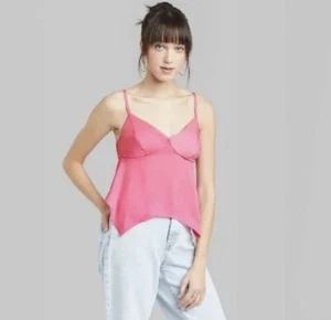Camiseta sin mangas Wild Fable talla M pañuelo satinado dobladillo cami rosa coqueta - Imagen 1 de 7