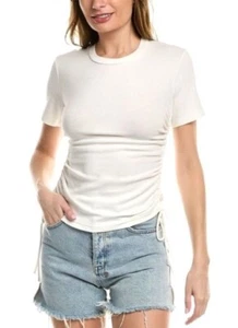 A.L.C. Austin Tee Women Size SMALL White Cotton Shirt Ruched Side Tie Top - Picture 1 of 12