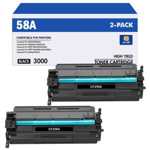 NO CHIP 2PK Black CF258A Toner for HP 58A LaserJet Pro M404 M404dn M404dw M406 - Picture 1 of 1
