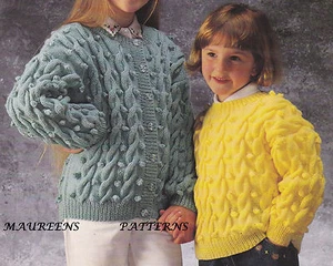 Knitting Pattern Girls Boys & Toddler Cable & Bobble Cardigan & Sweater DK 22-32 - Picture 1 of 1
