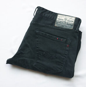 Replay Waitom Regular Slim Jeans mens size W34 L32 L Large black Stretch M983
