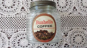 Vintage Bushells Embossed Base Metal Lidded Glass Jar with Label still - Picture 1 of 8