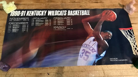Vintage Rare 1990 -91 Kentucky Wildcats Basketball Schedule Poster REGGIE HANSON Cover
