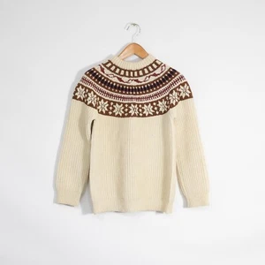 Vintage Fair Isle irischer Wollpullover Damen Small - gerippt Winter Schneeflocke - Bild 1 von 8