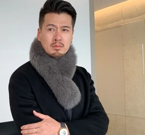 Pañuelo de piel de zorro real para hombre cuello invierno cálido envolturas gris negro - Imagen 1 de 16