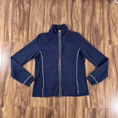 Chaqueta deportiva IZOD para mujer mediana azul marino cremallera completa 100 % algodón Foto 1 de 4