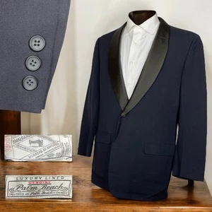 Palm Beach Vintage USA Made Tuxedo Suit Jacket Mens 42R Black Solid Wool Shawl - Picture 1 of 11