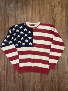 Structure American Flag Knit Sweater USA Stars Stripes Red White Blue M - Picture 1 of 4