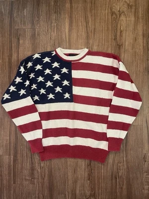 Structure American Flag Knit Sweater USA Stars Stripes Red White Blue M - Image 1 of 4