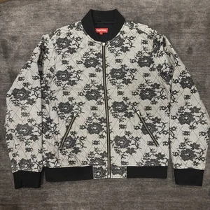 Chaqueta Bomber Supreme SS17 Plateada Acolchada Encaje Talla Grande Auténtica OG - Imagen 1 de 8
