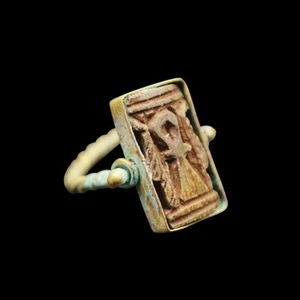 Anillo de cobre antiguo raro hecho a mano con sello de piedra llave Ankh del antiguo egipcio - Imagen 1 de 6