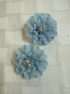 Vintage Blue Flower Clip On Earrings Rhinestone Made in West Germany - Picture 1 of 17