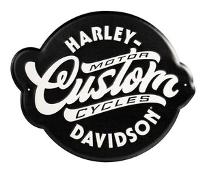 Harley-Davidson Embossed Custom Motorcycle Logo Metal Sign, Black & White - Picture 1 of 2