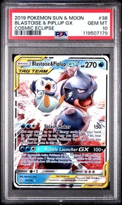2019 Pokemon Sun & Moon Cosmic Eclipse Blastoise & Piplup GX 38/236 PSA 10 - Image 1 of 3