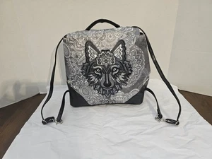 Ay Guey Purse/ Backpack , With Wolf,  NWOT, Black, Silver, Grey. Stunning! - Picture 1 of 21