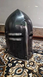 Elmetto Cavaliere Templare Medievale 18ga Nero Cosplay Larp Rievocazione Halloween - Foto 1 di 4