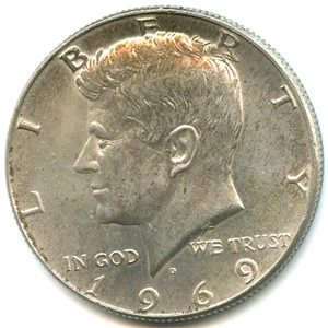 1969 Kennedy Silver USA Half Dollar D No.5663 - Picture 1 of 2