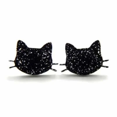 Aretes de gato con brillo negro, pendientes de acrílico para gatito, lindas joyas para mujer Foto 1 de 4