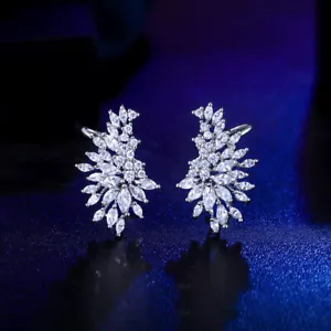 Brillante Hoja Abrazadera de Oreja Pendiente Plateado Circonita Cúbica Blanco Joyería - Imagen 1 de 8