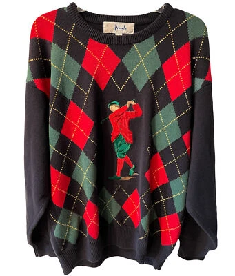 Pringle of Scotland Sweater Mens Sz L Golf Argyle Embroidered Golfer Vintage - Image 1 of 4