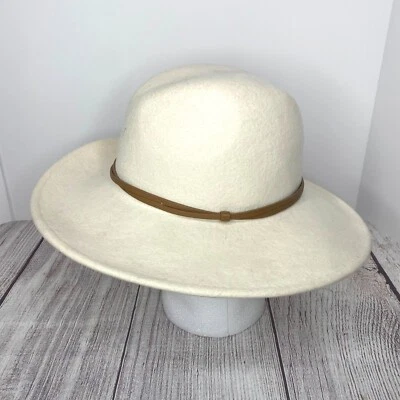 Anthropologie 100% 羊毛毛毡牛仔牧场主帽子奶油色白色皮革表带房车 129 美元 — 第 1/4 张图片