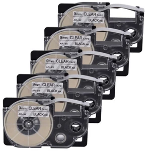 5PK Black on Clear Tape Cartridge XR-9X for Casio KL-60 EZ Label Printer - Picture 1 of 10