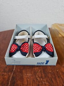 Vintage Baby Deer Baby Soft Sole Shoe White Size 1 Bows red blue polka dots USA