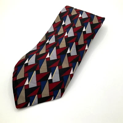 Gravata Geoffrey Beene azul marrom preta geométrica 100% poliéster RN#43170 56" X 4" - Imagem 1 de 3