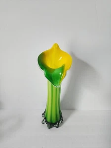 Green and yellow art glass jack in the pulpit vase - Picture 1 of 15