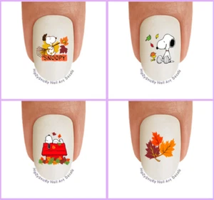 Nail Art HOLIDAY Fall Cartoon Dog Fall Leaves WaterSlide Nail Decal Transfers - Picture 1 of 2
