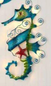 HAR20” LED Metal Sealife Wall Hangings LARGE Accent Coastal Decor Seahorse - Picture 1 of 3