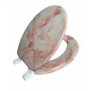 Round Closed Front Toilet Seat w/Easy Clean and Change Metal Hinges Marble Agate - Picture 1 of 4