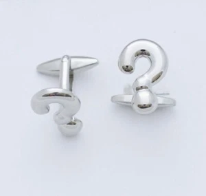 C0628 CUFF LINKS CUFFLINKS SILVER PUNCTUATION QUESTION MARK YES OR NO ? CUTE NEW - Picture 1 of 1