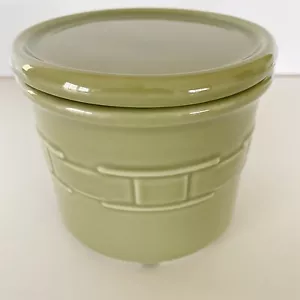 Longaberger Pottery Sage Green Woven Traditions One Pint Crock W/ Lid - Picture 1 of 5