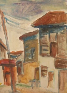 Antique original watercolor painting landscape cityscape - Picture 1 of 12