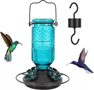 Glass Hummingbird Feeder for Outdoors Hanging, 16 OZ Humming Birds Feeders with - Picture 1 of 6
