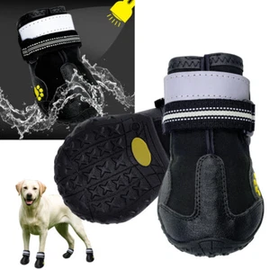 Waterproof Dog Shoes Reflective Medium Large Dogs Warm Cotton Snow Boots Black - Picture 1 of 18