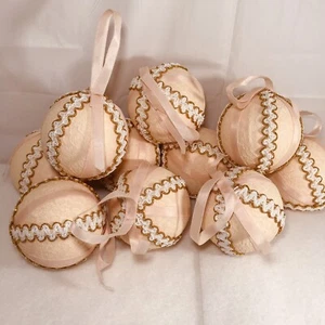 Christmas Ornaments Light Pink Peach 10 balls Styrofoam Gold Trim Ribbon (1U) - Picture 1 of 5