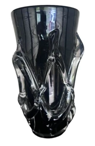 Vintage Black and Clear Glass Art Vase - Mid-Century Modern Decor 12 Inch - Picture 1 of 8