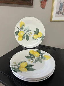 NWT Set Of 4 Lemons Bread Plates 7 5/8” Leaves And Blossoms On White - Picture 1 of 6